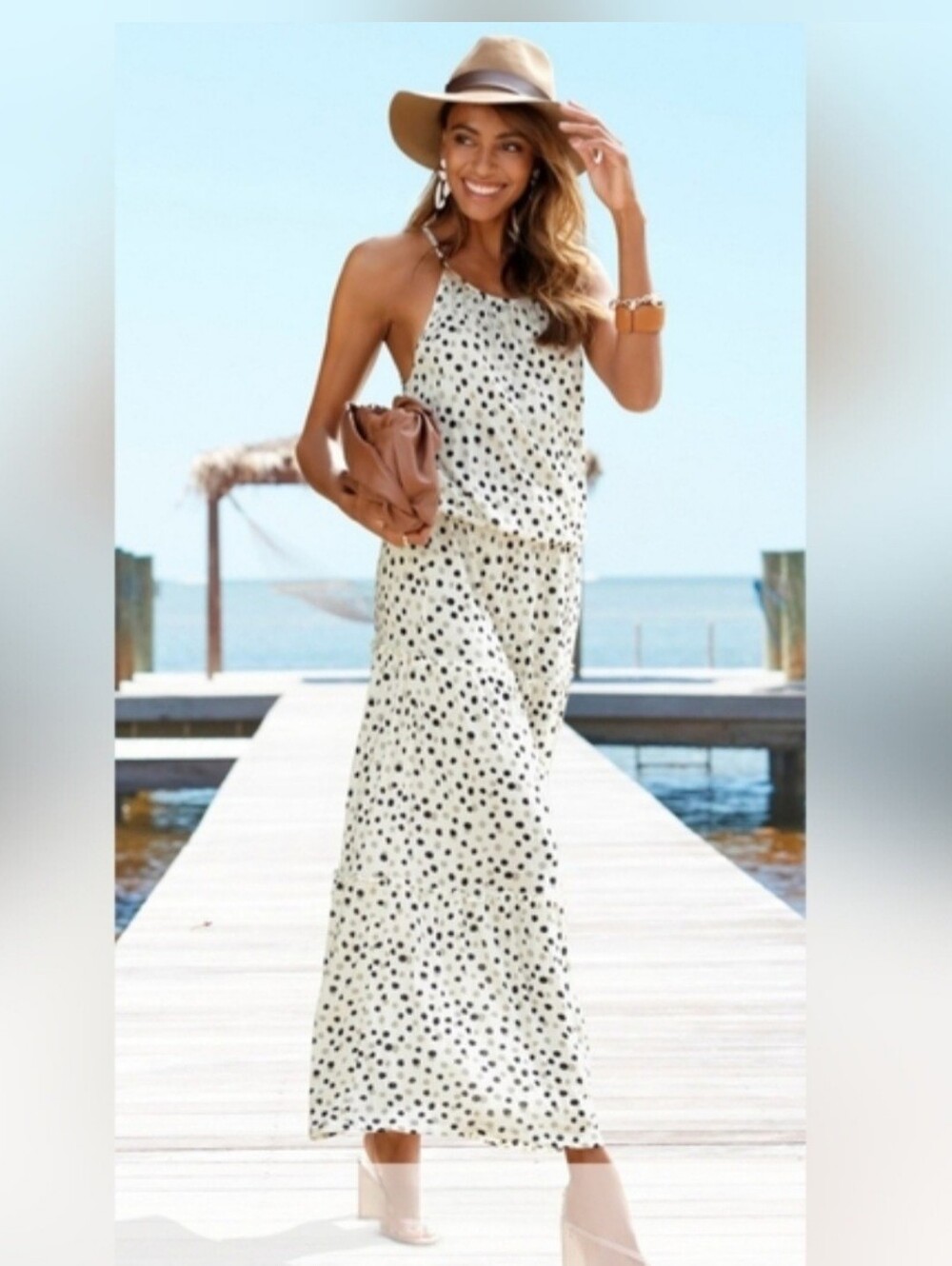 Lascana/Venus High-Neck Polka Dot Halter Maxi Dress